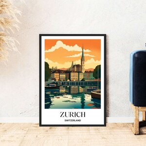 Zurich big city travel poster Switzerland mountains skiing hiking digital download self-print gift winter holiday poster printable wallart