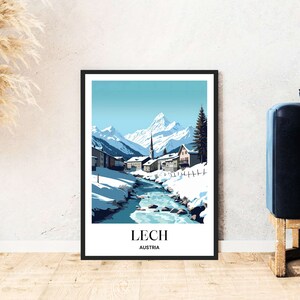 Lech am Arlberg Cartel de viaje Austria Esquí de montaña Senderismo Descarga digital Autoimpresión Regalo Vacaciones de invierno Cartel imprimible Wallart