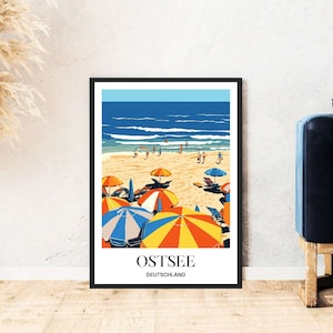 Baltic Sea travel poster, beach print, Germany sea poster, Baltic Sea print digital download DIY self-print illustration printable wallart