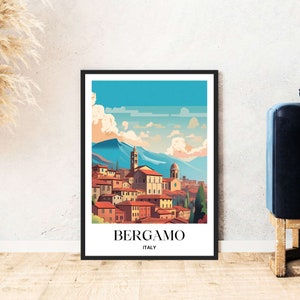 Cartel de viaje del paisaje del casco antiguo de Bérgamo Italia Lombardía Senderismo Descarga digital Autoimpresión Regalo Cartel de vacaciones Imprimible Wallart