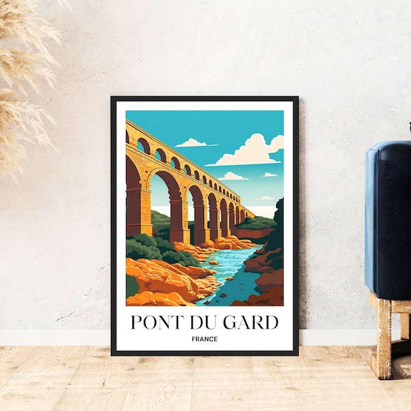 Pont Du Gard Affiche de voyage France Aqueduc romain Culture Téléchargement numérique Auto-impression Cadeau Affiche de vacances Imprimable Wallart