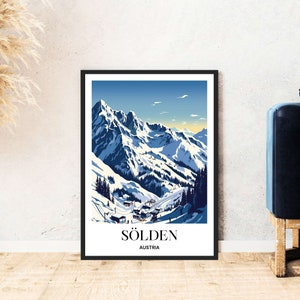 Sölden Ötztal Travel Poster Austria Mountains Skiing Hiking Digital Download Self-Expression Gift Winter Holiday Poster Printable Wallart