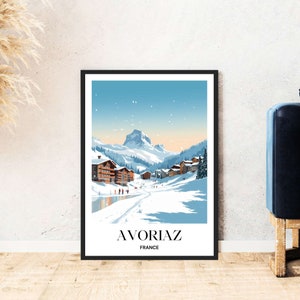 Avoriaz travel poster France Alps Ski Mountains Snowboard Hiking Digital Download Self-print Gift Holiday Poster printable Wallart