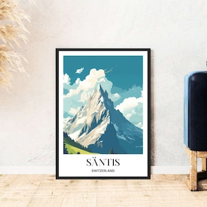 Säntis Mountain travel poster Switzerland mountain skiing hiking digital download self-print gift winter holiday poster printable wallart