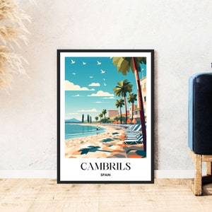 Cambrils cartel de viaje España playa mar montañas verano senderismo descarga digital autoexpresión regalo vacaciones cartel imprimible wallart