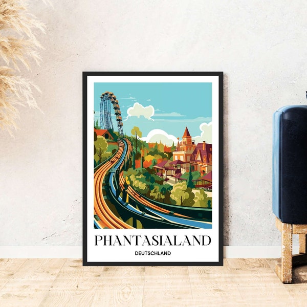 Phantasialand Brühl reisposter Duitsland print poster pretpark digitale download zelfprint cadeau vakantie afdrukbare Wallart