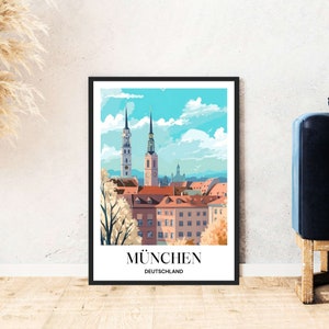 Munich travel poster Germany big city print Bavaria poster digital download self-print gift illustration printable wallart