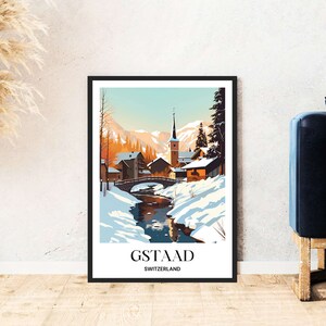 Gstaad travel poster Switzerland mountains skiing hiking digital download self-print gift winter holiday poster printable wallart