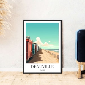 Cartel de viaje de Deauville Francia Normandía playa Costa atlántica descarga digital autoexpresión regalo cartel de vacaciones imprimible wallart
