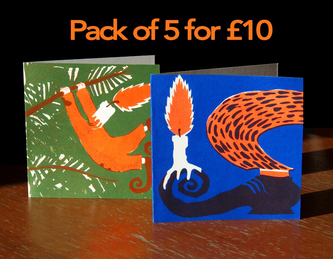 Pack of 5 Screenprinted Christmas Cards Offer Etsy