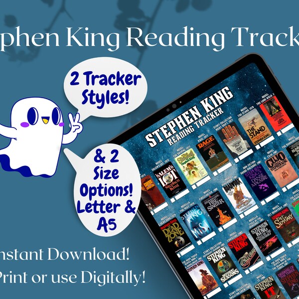 Stephen King Reading Tracker stephen king book tracker stephen king checklist reading checklist gift for book lover horror checklist digital