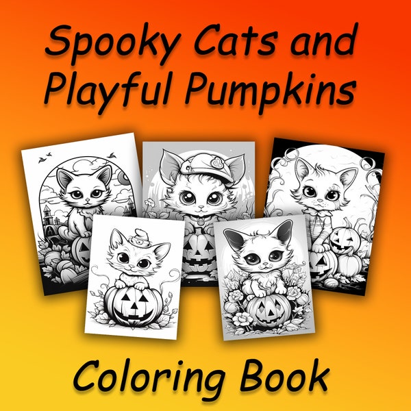 Halloween Coloring Book - Spooky Cats and Playful Pumpkins Digital Download