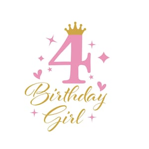 Quattro compleanni in formato Svg, quarto compleanno in formato Svg, 4° compleanno in formato Svg, ragazza di compleanno in formato Svg, principessa in formato Svg, numero di corona in formato Svg, numero quattro in formato Svg