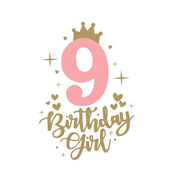 9th Birthday SVG PNG  , 9th Birthday Svg, Birthday Svg, 9th Birthday Cricut Cut Files, My 9th Birthday Svg, It's My Birthday Svg