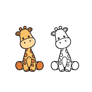 Jirafa SVG Lindo bebé jirafa contorno archivo cortado Cricut Silueta Jungle Safari Zoo Savanna Animal PNG Niños Grabado láser Sello digital