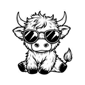 サングラス ハイランド カウ SVG PNG、バレンタイン SVG、バレンタインデー SVG、Cricut 用 SVG ファイル、商用利用、インスタント デジタル ダウンロード、