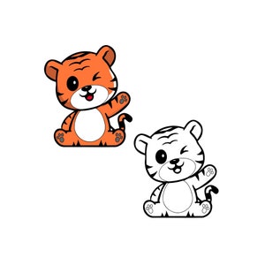 Tigre mignon svg, Clipart animaux de la jungle, Tigre de dessin animé svg, Impression bébé tigre, Année du tigre svg, Tigre en couches svg, Fichier svg Cricut