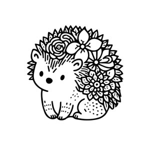 Arquivo SVG Hedgehog, Floral Hedgehog svg, Hedgehog Flowers svg, Hedgehog Floral SVG, Arquivo de corte Hedgehog