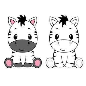 Zebra SVG Mignon bébé zèbre contour coupé fichier Cricut Silhouette Jungle Safari Zoo Savanna Animal PNG Baby Kids