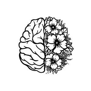 Mental health svg, flower brain svg, wildflower svg, human brain clipart, Anatomy design, Medical clipart