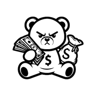 Gangster Teddy Money Svg File / Cool Kid Hipster Bear Png / Gangster Animal Clipart / Png Jpg Eps File per Cricut Silhouette Stampabile