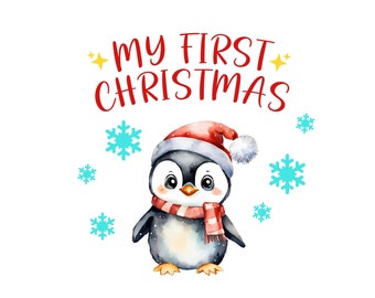 My First Christmas SVG, Christmas Onesie svg, Christmas SVG, Baby Christmas Shirt svg, penguin Christmas Shirt, First Christmas penguin png