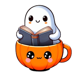 Bookish Ghost Pumpkin SVG PNG File, Cute Artsy Trendy Bookish Halloween Autumn Vibes Design for Shirts, Stickers, Bookmarks, Tote Bags, Etc.