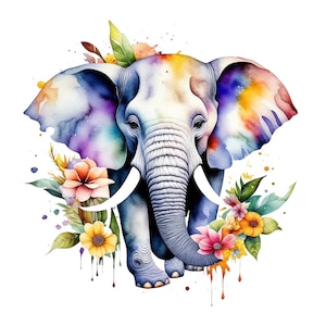 Elefante floreale png fiori lilla viola elefante clip art download digitale clip art sublimazione design jpg pdf svg png