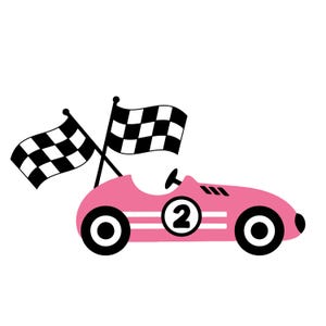 Racewagen SVG, gelaagd, papier, race, retro, verjaardag, topper, meisje, kinderen, gesneden bestand, vinyl, vervoer, Cricut, voertuigen, roze auto svg