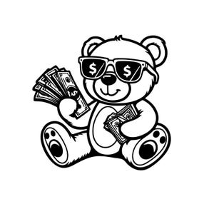 Teddy Bear King Money Bag Svg File, Rich Savage Hip Hop Gangster / Png Jpg Eps File per Cricut Silhouette Stampabile