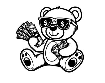 Teddy Bear King Money Bag Svg File, Rich Savage Hip Hop Gangster | Png Jpg Eps File for Cricut Silhouette Printable