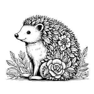 Arquivo SVG Hedgehog, Floral Hedgehog svg, Hedgehog Flowers svg, Hedgehog Floral SVG, Arquivo de corte Hedgehog