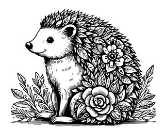 Hedgehog SVG File, Floral Hedgehog svg, Hedgehog Flowers svg, Hedgehog Floral SVG, Hedgehog cut file