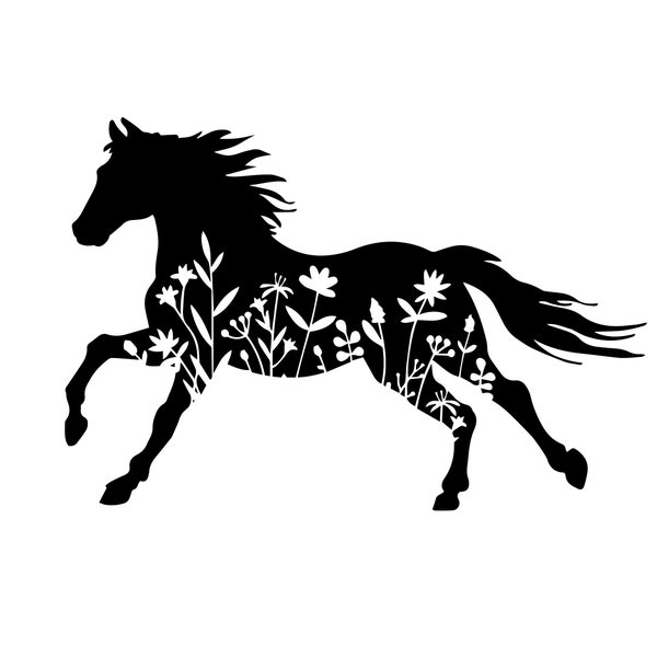 Svg de cheval floral, svg de cheval, svg rustique, svg de ferme, svg d’été, Silhouette animale, fleur SVG, svg de chemise, coupe fichier Cricut, Silhouette