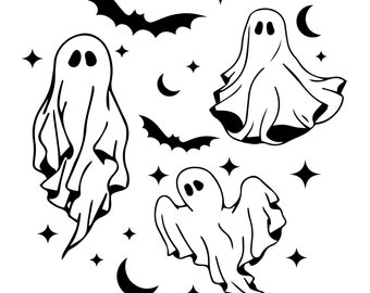 Ghost svg, Spooky season svg, Kids Halloween svg, Bat svg, Love Halloween shirt svg, Creepy ghost in heart svg, Funny fall shirt svg