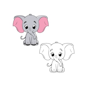 Bébé éléphant SVG mignon éléphant fille coupé fichier éléphant contour bébé douche fille chemise body Kawaii Animal Silhouette Cricut, jpg