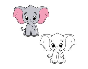 Baby Elephant SVG Cute Elephant Girl cut file Elephant Outline Baby Shower Girl Shirt Bodysuit Kawaii Animal Silhouette Cricut, jpg