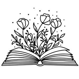 Livre floral SVG, livre Svg, livre avec fleurs Svg, lecture Svg, lecture, fleurs qui sortent d’un livre, joli livre, fleurs, fleurs avec livre