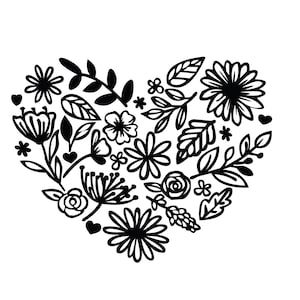 Design SVG de coração de flor, SVG de coração para Cricut, SVG de guirlanda de coração, arquivo cortado, download digital png, jpg, eps