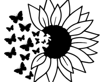 Girassol Borboleta svg, Girassol svg, Borboleta svg, Girassol Borboleta para Cricut, Girassol com arquivo de corte de borboleta clipart svg png