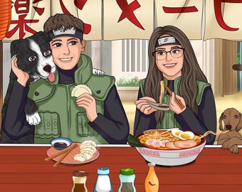 Personalized Ramen Anime Portrait, Ramen Restaurant, Custom Anime Drawing, Turn Me Ninja, Portrait From Photo, Family Christmas Gift