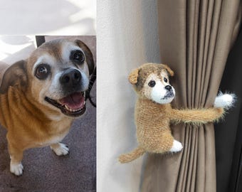 Custom Crochet Dog Curtain Tie back, Personalized Crochet Dog, Nursery Decor, Custom Plush Dog, Look Alike Doll, Pet Loss, Dog Memorial Gift