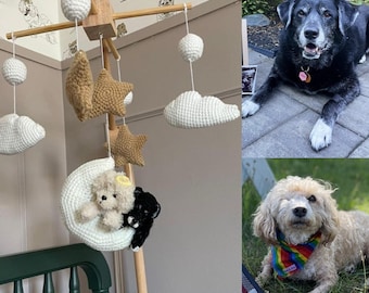 Custom Baby Mobile, Crochet Baby Mobile, Custom Dog Cat On The Moon, Crib Dog Mobile, Baby Shower Gift, Gift For Baby, First Mother Day