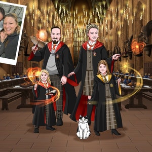 Personalized Wizard School Portrait,  Wizard Custom Portrait, Turn Me Wizard, Portrait From Photo, Friends Gift, Family Christmas Gift