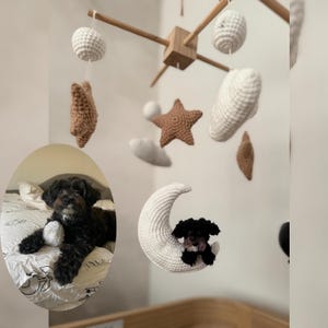 Móvil de perro personalizado para bebé, móvil de ganchillo para bebé, decoración de habitación de cachorro, móvil para habitación de bebé, regalo para baby shower, regalo de Navidad