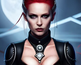 Gotische vrouw met rood haar betovering - betoverende fantasie gotische AI digitale kunst direct downloaden