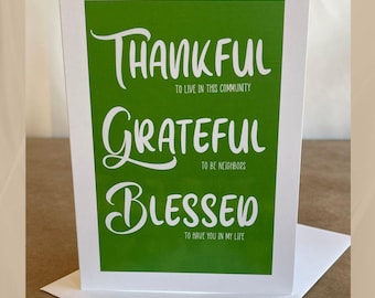 Christmas Cards for Neighbor Gifts - Thankful, Grateful, Blessed