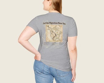 Sandhill Crane Migration Shirt – Central Flyway Crane Season Tee – Kearney Nebraska Bird Lover Gift  – Crane Festival Map Back