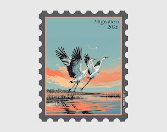 Sandhill Crane Migration Sticker – Kearney & Grand Island Nebraska Bird Watching Gift – Platte River Spring Souvenir