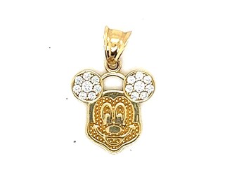Weißer Saphir zwei getönter 14k Mickey zierlicher Halsketten-Charme für sie